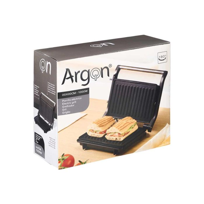 Argon Parrilla Doble Presión Media Negra 1000W, Antiadherente, Apertura 180º, Bandeja Aceite, 29x23 cm (4 Unidades) 1