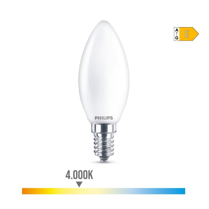 Philips Bombilla vela LED E14 6,5W 806lm 4000K luz día, equivalencia 60W, Ø3,5x9,7cm 0 Philips Bombilla vela LED E14 6,5W 806lm 4000K luz día, equivalencia 60W, Ø3,5x9,7cm 0