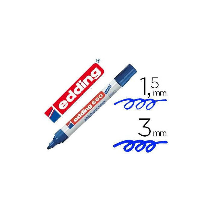 Rotulador Edding Para Pizarra Blanca 660 Color Azul Punta Redonda 1,5-3 mm Recargable 10 unidades