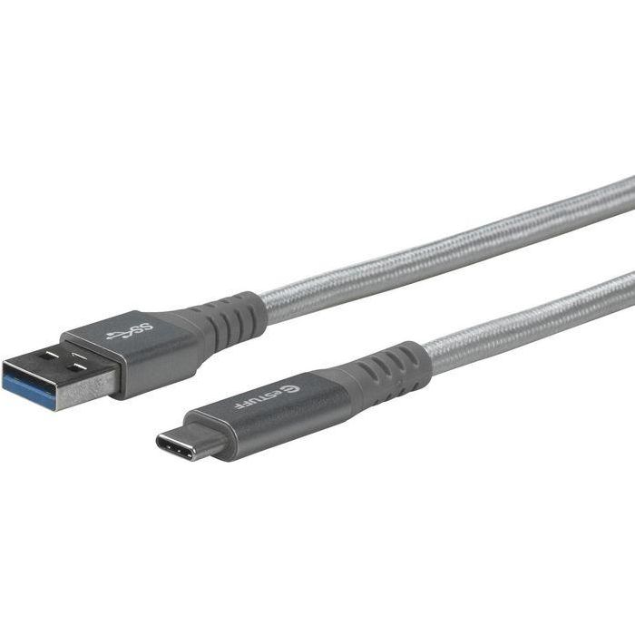 eSTUFF Cable USB-C a USB-A 1m Gris de Nylon Trenzado, Conectores Metálicos Reforzados, Serie Allure