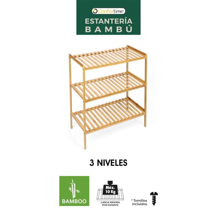 Confortime Estantería de Bambú 3 Niveles 70 x 35 x 76,2 cm (2 Unidades) 2 Confortime Estantería de Bambú 3 Niveles 70 x 35 x 76,2 cm (2 Unidades) 2