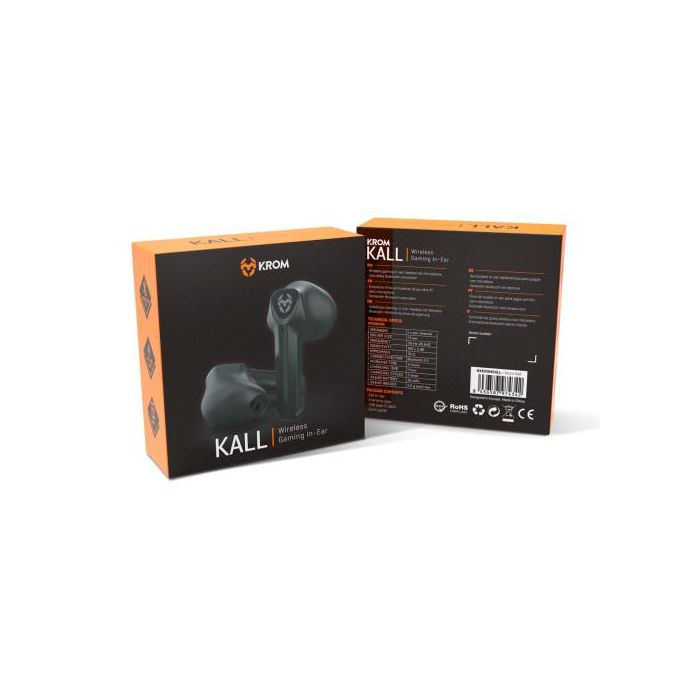 Krom Auriculares Gaming In-Ear Bluetooth Kall con Estuche de Carga Autonomía 4h Negros NXKROMKALL