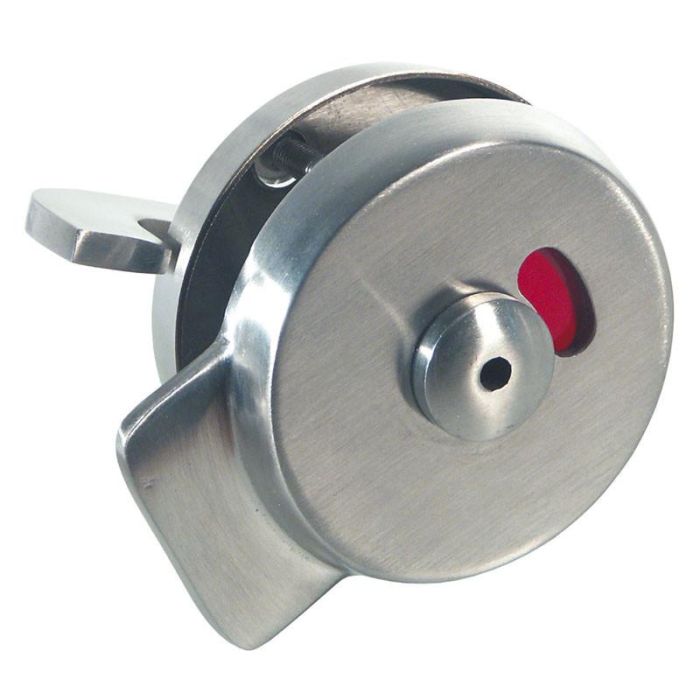 Herrajes Alk D65 Muletilla de Condena Cabina Sanitaria, Acero Inoxidable AISI 304 Mate con Desbloqueo Exterior y Señalizador Libre/Ocupado