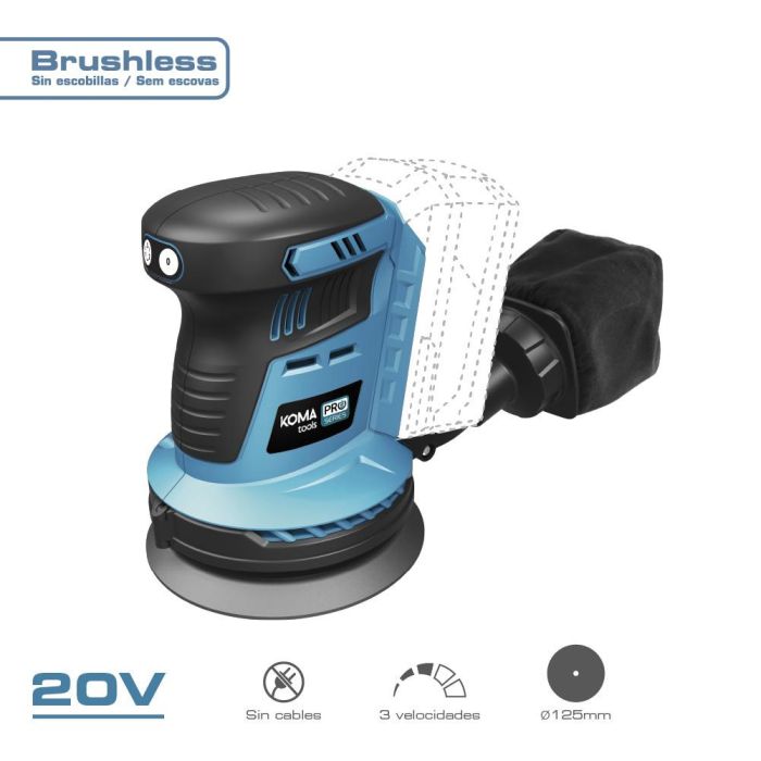 Koma Tools 20V-LE Lijadora Excéntrica Brushless 20V Ø125mm, 3 Velocidades (6000-11000rpm) sin Batería ni Cargador 0 Koma Tools 20V-LE Lijadora Excéntrica Brushless 20V Ø125mm, 3 Velocidades (6000-11000rpm) sin Batería ni Cargador 0