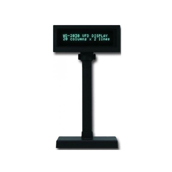 Capture WD-2030 Pantalla de cliente VFD negra de 2 líneas con interfaz USB, tamaño compacto y ángulo de visión ajustable