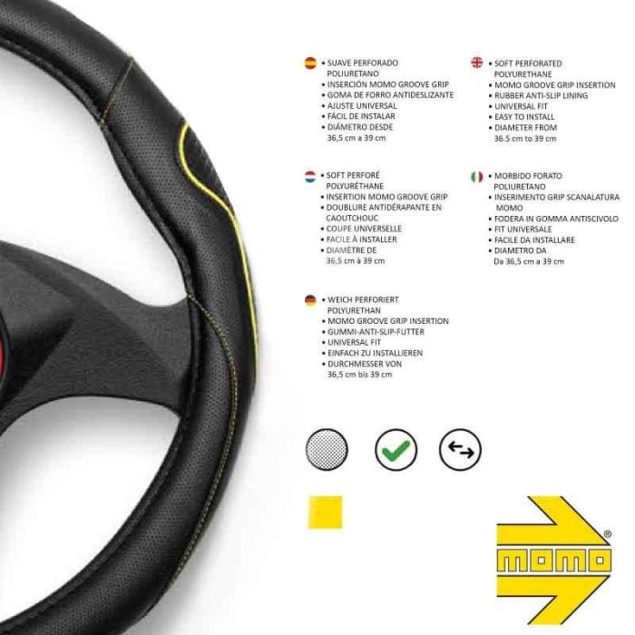 Funda Volante Momo Supergrip Universal Negro Y Amarillo 38-39 cm MOMLSWC014BY 3 Funda Volante Momo Supergrip Universal Negro Y Amarillo 38-39 cm MOMLSWC014BY 3
