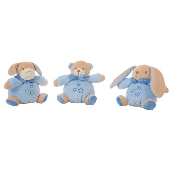 Creaciones Llopis Sonajeros de Peluche Animales Conejo Perro Oso Azules Display 6 Unidades 18cm Poliéster con Caja 1