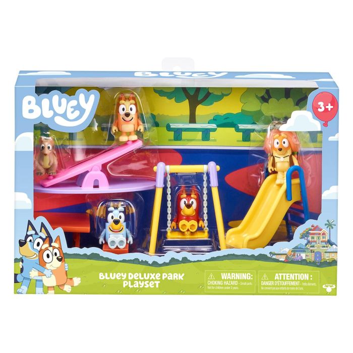 MOOSE 17136 Playset Bluey con 5 Figuras, Accesorios de Parque: Columpio, Tobogán, Balancín y Mesa Picnic - Edad +3 años 1