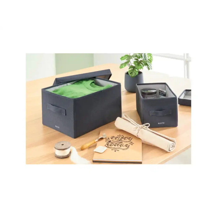 Leitz Caja de Almacenamiento Plegable con Tapa, Tela Gris Terciopelo, Tamaño M, 285x203x380 mm 1