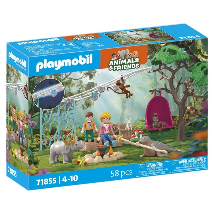 Playmobil 71855 Fiesta de Cumpleaños Animals y Friends en el Bosque con Luces que Brillan y Columpio Giratorio