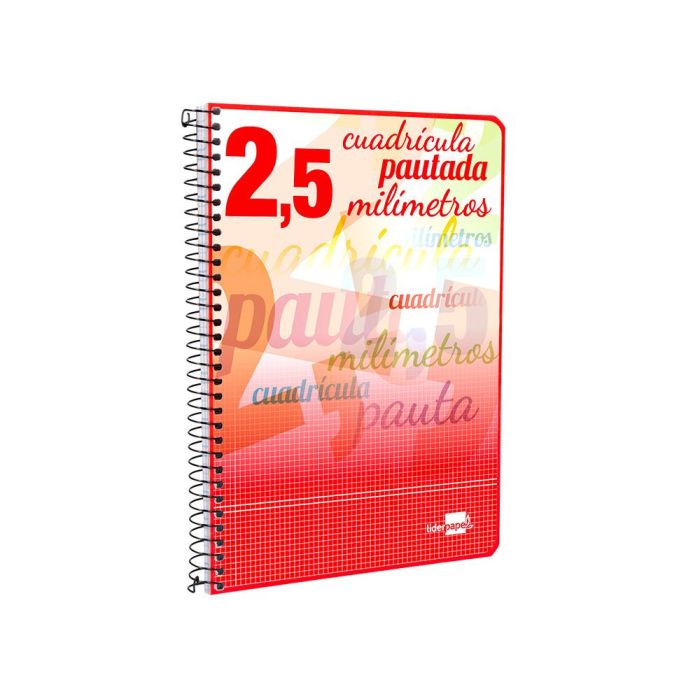 Cuaderno Espiral Liderpapel Cuarto Pautaguia Tapa Blanda 40H 75 gr Cuadro Pautado 2,5 mmcon Margen Colores Surtidos 10 unidades 5