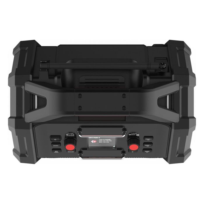 PerfectPro ROCKTAGON Radio de obra digital 30W DAB+ FM Bluetooth 5.2 IP65, 4 altavoces, compatible baterías 18V Bosch Makita DeWalt Milwaukee, USB, Negro/Rojo