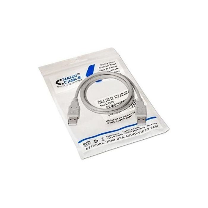 Cable USB 2.0 Nanocable 10.01.0303/ USB Macho - USB Macho/ 2m/ Beige 3 Cable USB 2.0 Nanocable 10.01.0303/ USB Macho - USB Macho/ 2m/ Beige 3