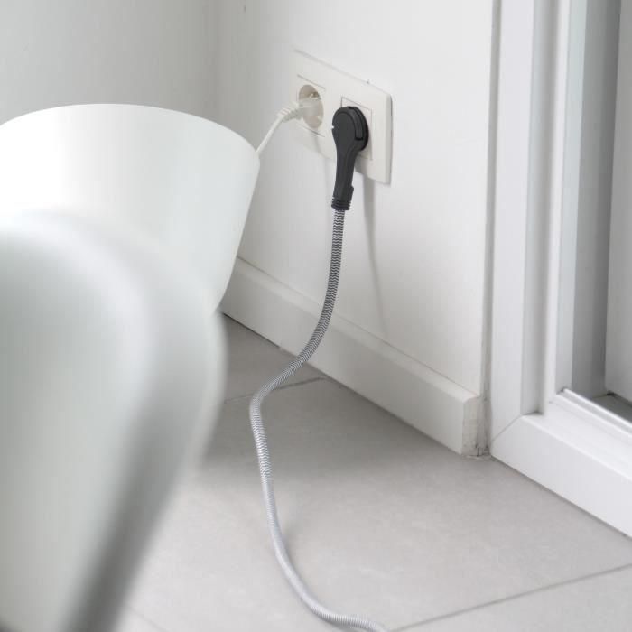 Chacon Prolongador Cable Textil 5m Enchufe Plano con Toma Tierra 3x1.5mm² 3680W Negro/Blanco Uso Interior Elegante