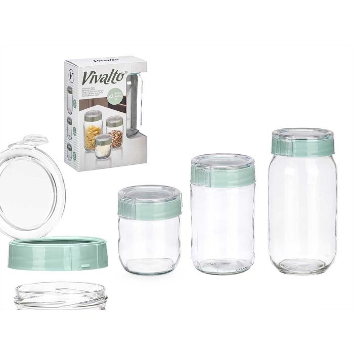 Set 3 Botes Vivalto 425, 660 y 1000 ml - Verde, Cristal y PS - 18.5x26x9.6 cm (6 Unidades) Set 3 Botes Vivalto 425, 660 y 1000 ml - Verde, Cristal y PS - 18.5x26x9.6 cm (6 Unidades)