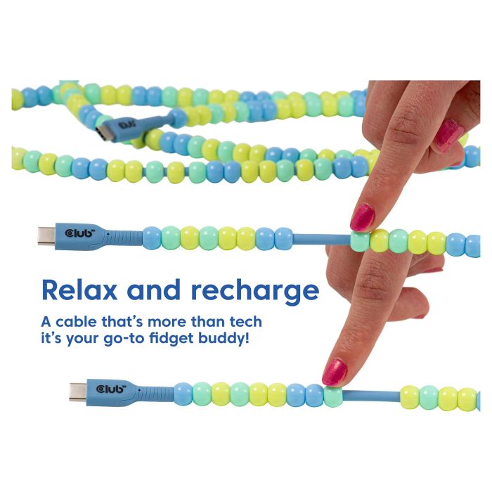 Club3D Lifestyle Perlen-Kabel USB-C a USB-C PD 60W 480 Mbps 2 m Cable Azul y Verde para Datos y Carga Rápida 6