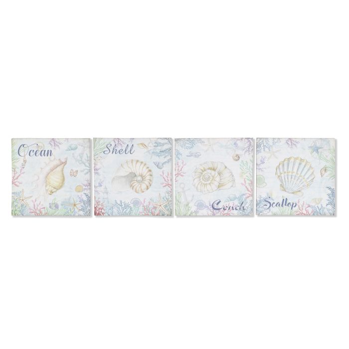DKD Home Decor Cuadro Mediterráneo de Lienzo con Conchas, Multicolor y Diseños Variados - Set 8 Cuadros Decorativos 40x40x2 cm