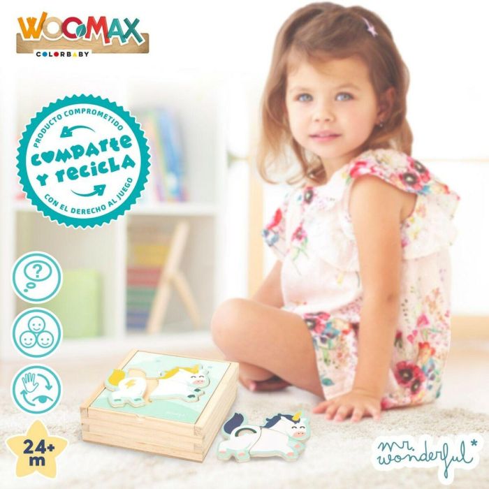 Puzzle Infantil de Madera Mr. Wonderful Unicornio + 3 Años 3 Piezas (12 Unidades) 3