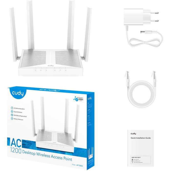 Cudy AP1300D Access Point AC1300 Doble Banda (2.4/5GHz) WiFi WPA3 Gigabit Ethernet PoE Escritorio/Pared Blanco 2