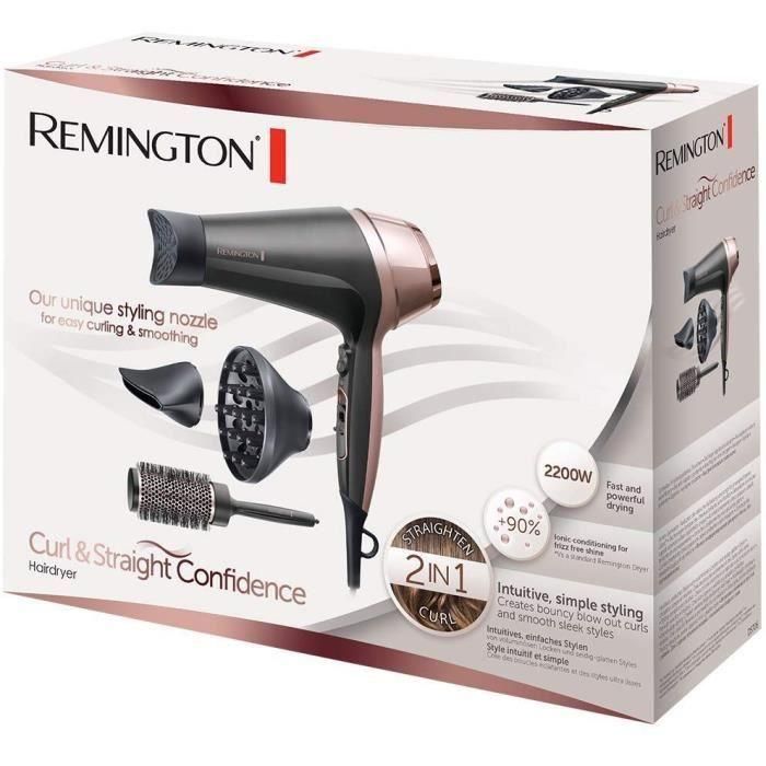 Remington D5706 Secador de Pelo Iónico 2200W Curl Confidence - Set de Peluquería con Cepillo y Accesorios, para Cabello Brillante sin Encrespamiento 2