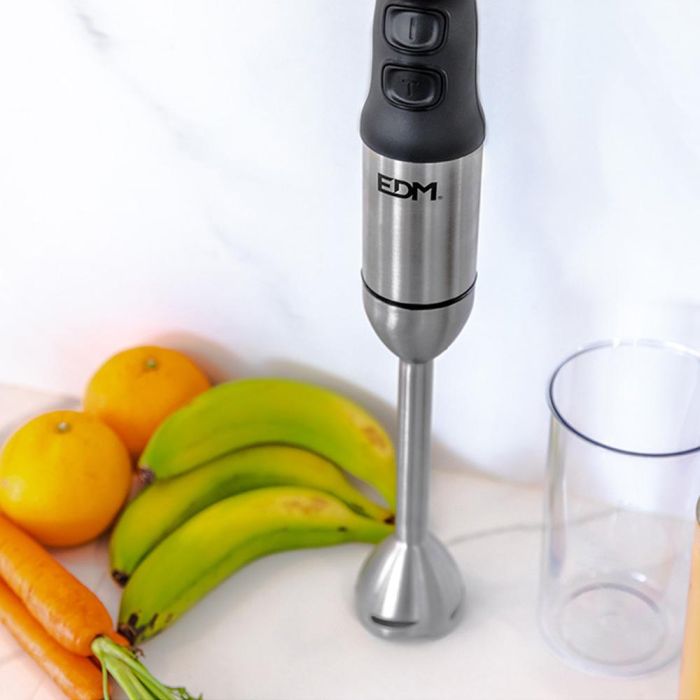 Edm Batidora de Mano 1000W Mango Ergonómico Cuchillas Acero Inoxidable Vaso 600ml Cromado Negro 220-240v 2