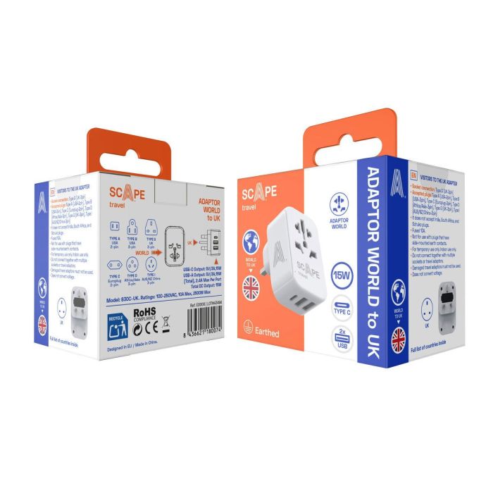 Ladrón de enchufe Scape Travel 830C-UK Plástico 150 W 1