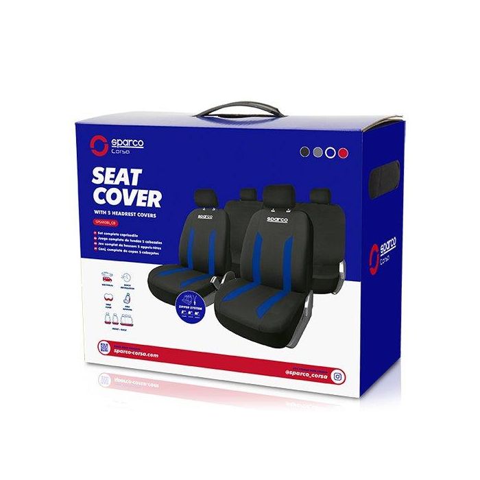 Sparco Juego Fundas Sabbia Negro-Azul SPCS440BL Juego Completo Fundas Asiento Coche Universal Polyester Foam Lavables 1