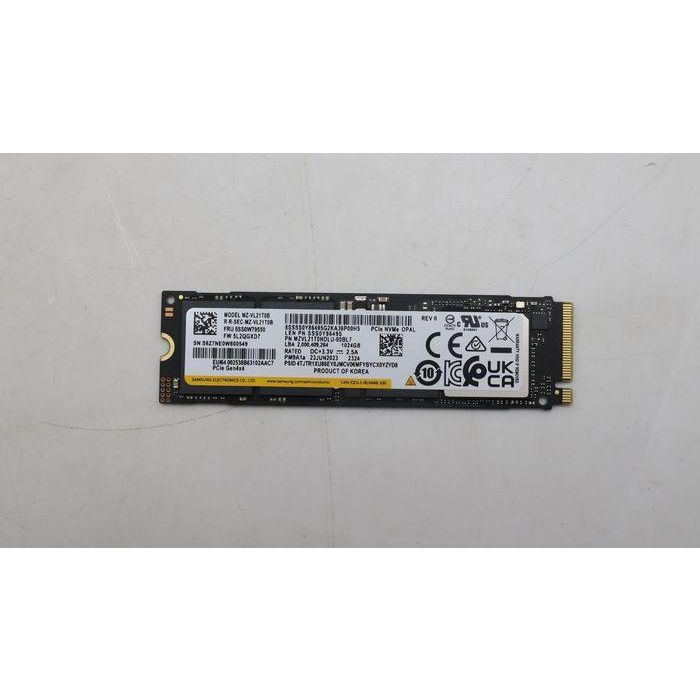 Lenovo 1TB M.2 2280 SSD, PCIe 4.0 x4 interface, NVMe support, TLC memory, self-encrypting for enhanced security.