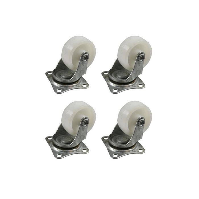 Edm Set de 4 ruedas giratorias 32mm blancas, acero inoxidable/goma, max 12kg 0 Edm Set de 4 ruedas giratorias 32mm blancas, acero inoxidable/goma, max 12kg 0