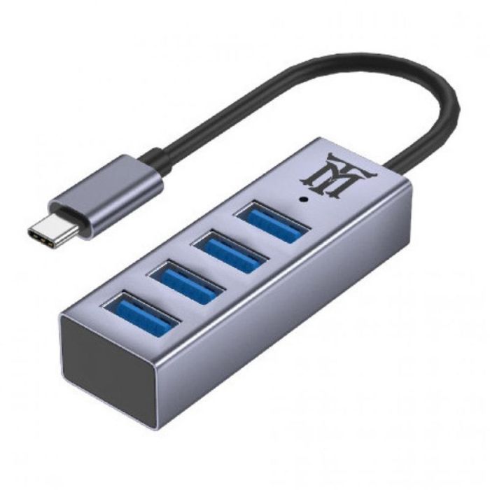 Maillon Hub USB Tipo C Premium 4-1, 4 Puertos USB 3.0, Aluminio, Gris