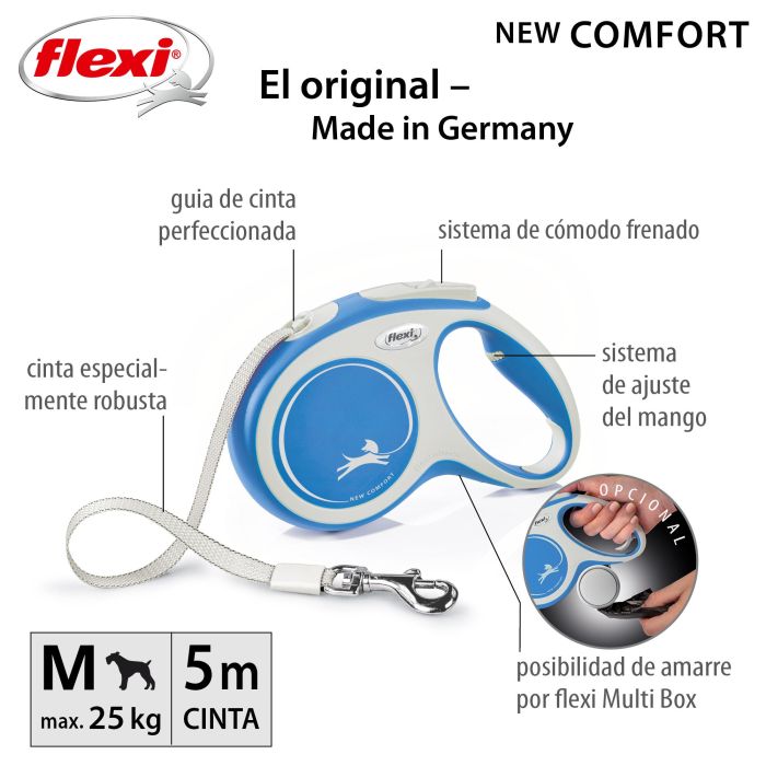 Flexi New Comfort M Correa Retráctil de Cinta para Perros 5 Metros Azul Bicolor, Freno Mejorado, Plástico Resistente para Paseos Seguros y Cómodos 2 Flexi New Comfort M Correa Retráctil de Cinta para Perros 5 Metros Azul Bicolor, Freno Mejorado, Plástico Resistente para Paseos Seguros y Cómodos 2