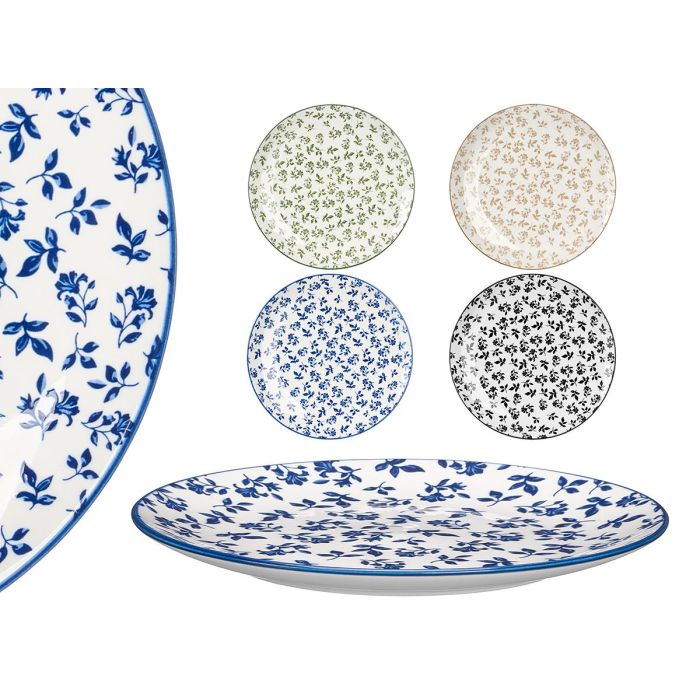 Plato Postre Vessia Cerámica Porcelana Colores Surtidos Azul Beige Negro Verde 19.5x19.5x1.5 cm (Set de 24)