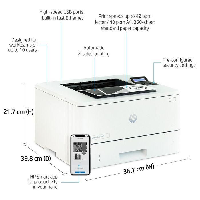 HP 4002dne Impresora Láser LaserJet Pro - Máxima Productividad, Altas Velocidades, Gestión Sencilla, HP+ 8