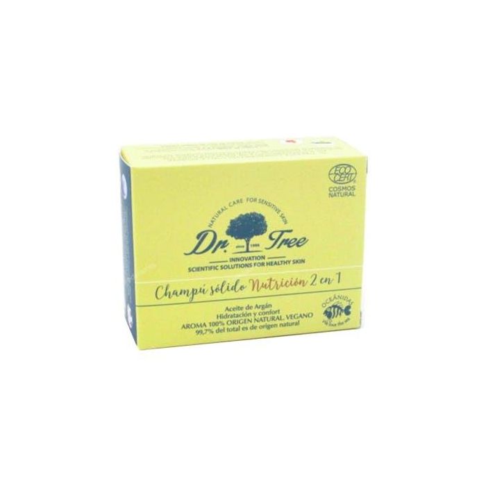 Dr. Tree Champú Sólido Nutrición 2 en 1 con Aceite de Argán. Repara Cabello Dañado, Aporta Brillo y Vitalidad. 75g