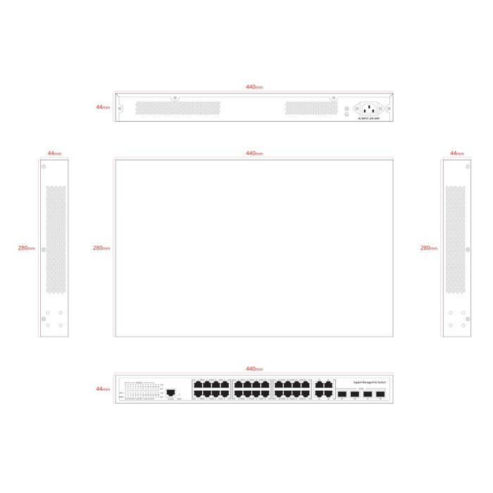 Ernitec Switch PoE Gestionado de Capa 2+, 24 Puertos Gigabit, 4 SFP Gigabit, 4 RJ45 Gigabit, 1 Consola 1