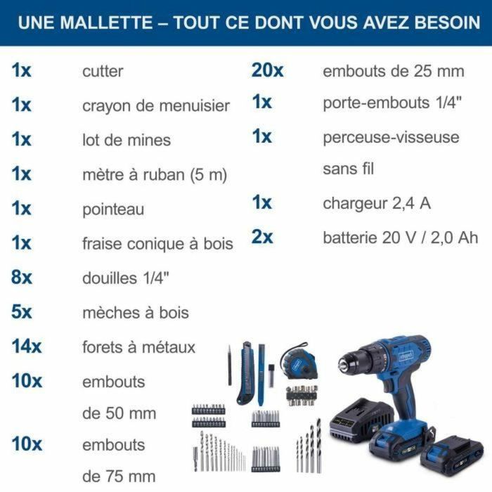 Taladro-destornillador SCHEPPACH - 20V IXES - Portabrocas 50 Nm 13mm + 2 baterías + cargador + 74 accesorios + Caja - C-DTB74/2-X 4