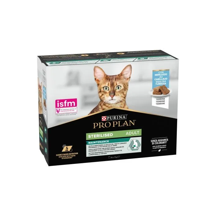 Purina Pro Plan Feline Esterilizado Bacalao 10x75 gr - Comida húmeda para gatos adultos esterilizados