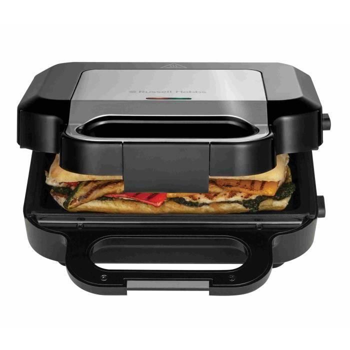 Sandwichera 3 en 1 - RUSSELL HOBBS - 26810-56 - 750 W - 3 placas extraíbles - Negro mate / Acero