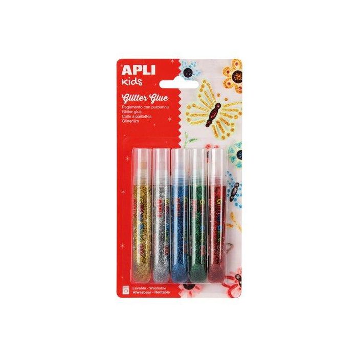 Cola Glitter Glue Apli Lapiz Metalizado 5X13Ml