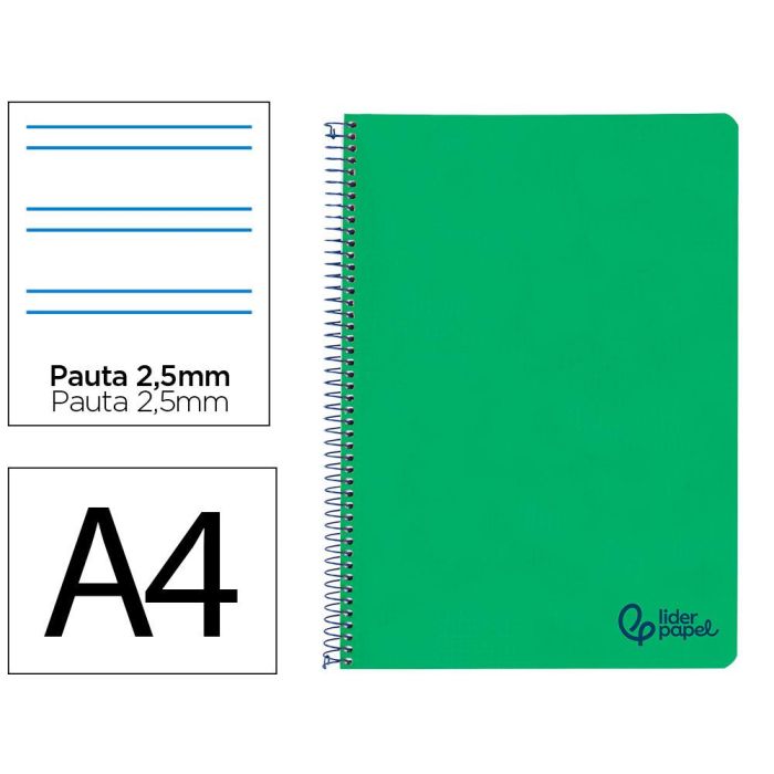 Cuaderno Espiral Liderpapel A4 Wonder Tapa Plastico 80H 90 gr Pauta Estrecha 2,5 mm Con Margen Color Verde Oscuro Cuaderno Espiral Liderpapel A4 Wonder Tapa Plastico 80H 90 gr Pauta Estrecha 2,5 mm Con Margen Color Verde Oscuro