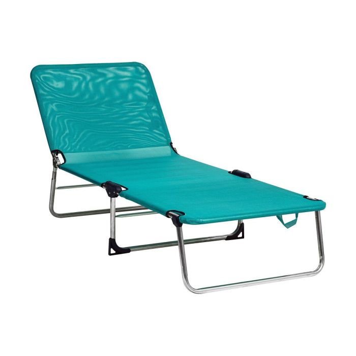 Cama playa aluminio multiposición con asas sin muelles color verde.67,50x60.5x14cm