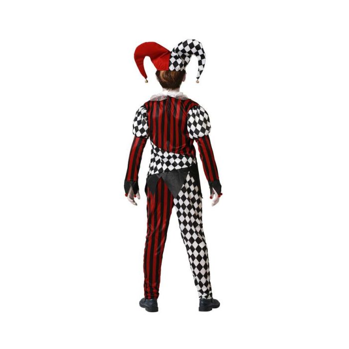 Disfraz de Arlequín Infantil Rojo y Negro para Niño 5-6 Años con Gorro, Camisa y Pantalón – Halloween y Fiestas 2