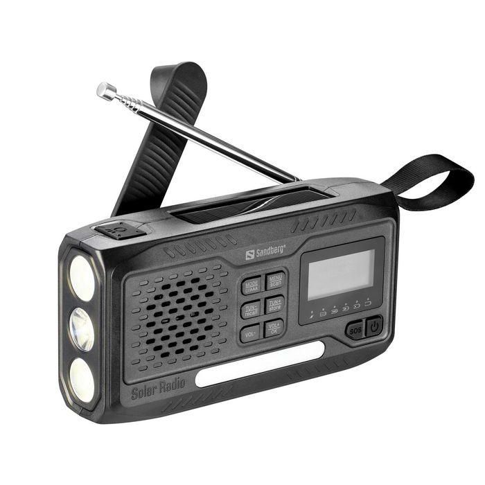 Sandberg 4500 Survivor Radio DAB/FM con Power Bank y Altavoz Bluetooth, Carga Solar/Manivela, Linterna