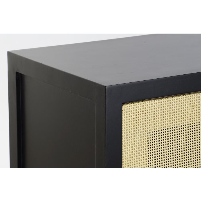 DKD Home Decor Buffet Balines Aparador Mueble Auxiliar de Ratan y Abeto Negro Natural con 2 Puertas y 1 Estantería 120x38x76 cm 4