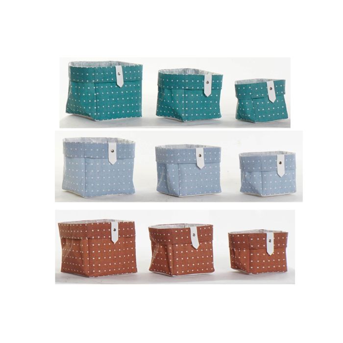 DKD Home Decor Cesta Basicos Set de 3 Azul Marron 14 x 14 x 14 cm 0 DKD Home Decor Cesta Basicos Set de 3 Azul Marron 14 x 14 x 14 cm 0