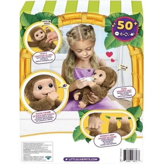 Moose Little Live Pets My Baby Monkey 26558 Juguete Bebé Mono Interactivo con Más de 50 Reacciones y Sonidos