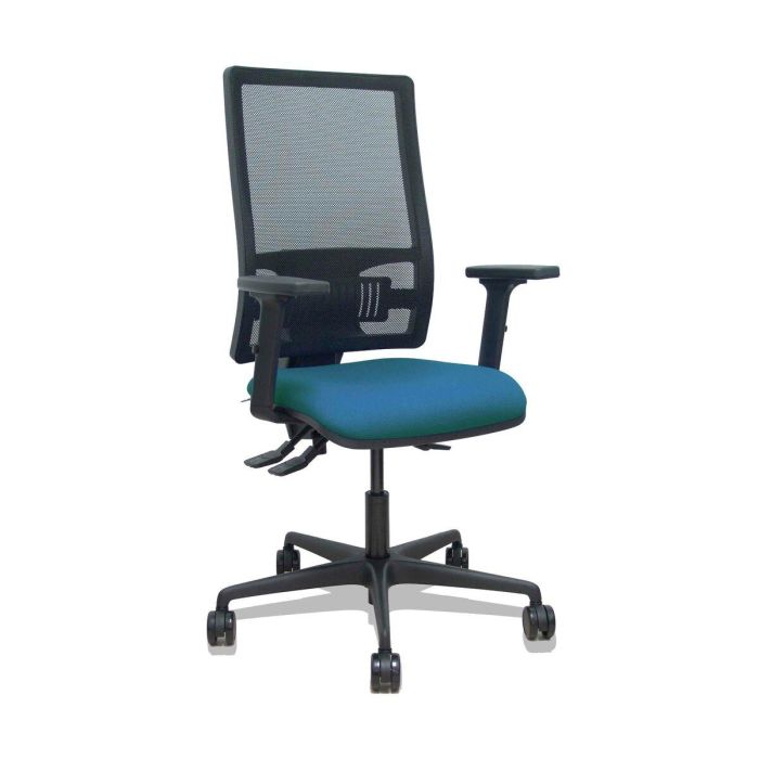 PIQUERAS Y CRESPO Silla Bormate asincro malla negra asiento bali verde petroleo brazos 2D ruedas 65mm PIQUERAS Y CRESPO Silla Bormate asincro malla negra asiento bali verde petroleo brazos 2D ruedas 65mm