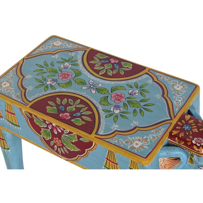 DKD Home Decor Mesita Auxiliar Indio Elefante Hecha a Mano de MDF y Madera de Mango Multicolor 29x40x58 cm 1