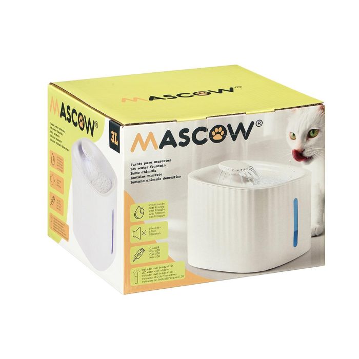 Mascow Fuente para Mascotas 19.5x13.5x19.5 cm Blanca Plástico 3L con Filtración Silenciosa y Cable USB (Set de 4) 2