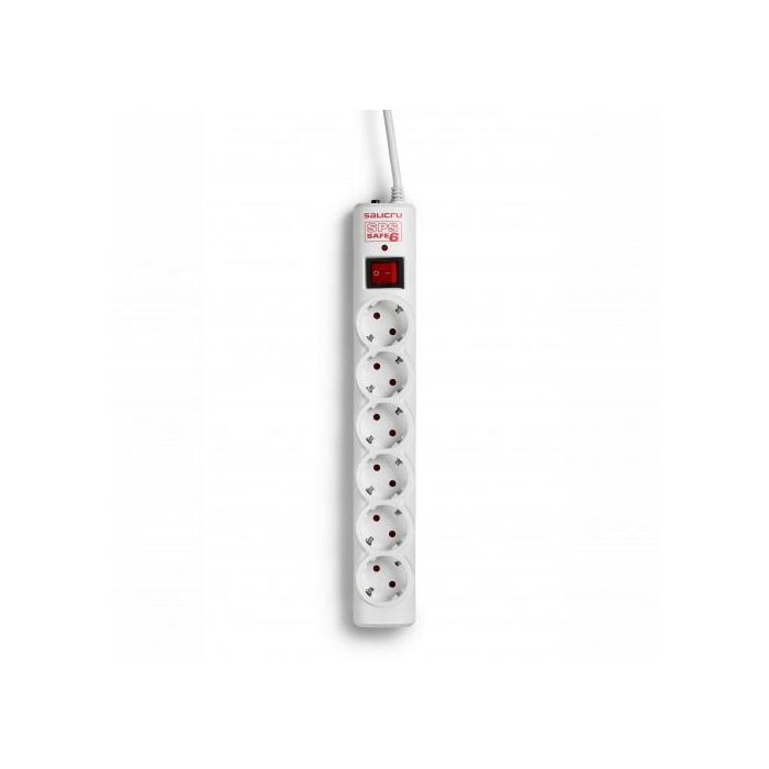 Salicru 680BA000003 Limitador de Tensión Regleta Protectora 6 Salidas AC, 250V, 238J, 1.5m Cable, Blanco, Montaje Mural
